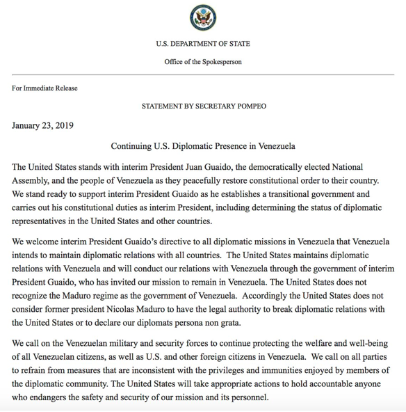 pompeo letter venezuela
