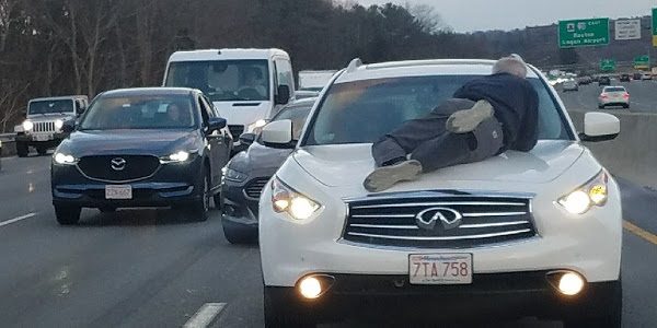 Man on car