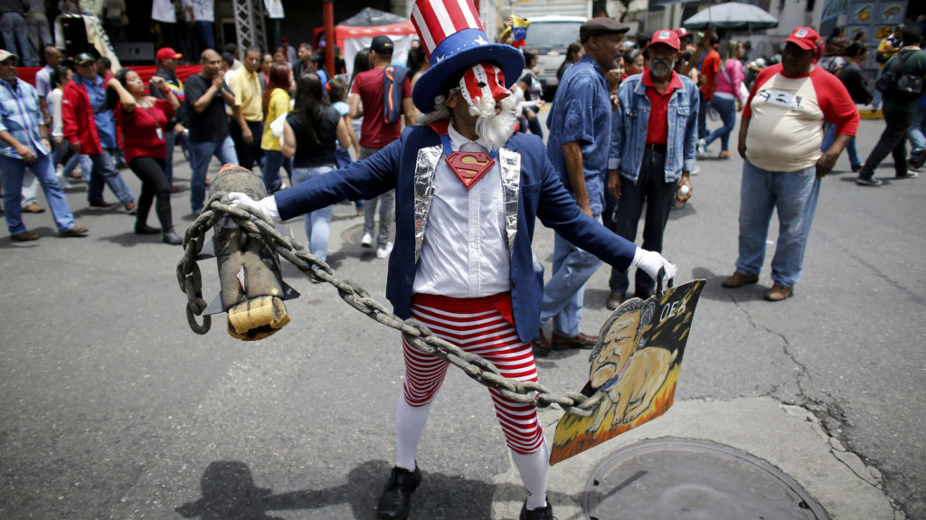 Uncle Sam dressed protestor