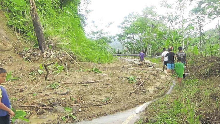 A landslide renders this road at the village of LS Sarmiento in Laak town, Compostela Valley, impassable to vehicles.