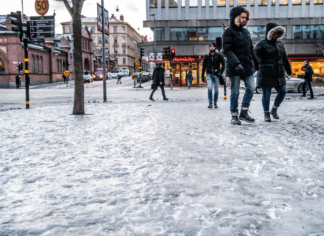 Icy pavements in Stockholm in January