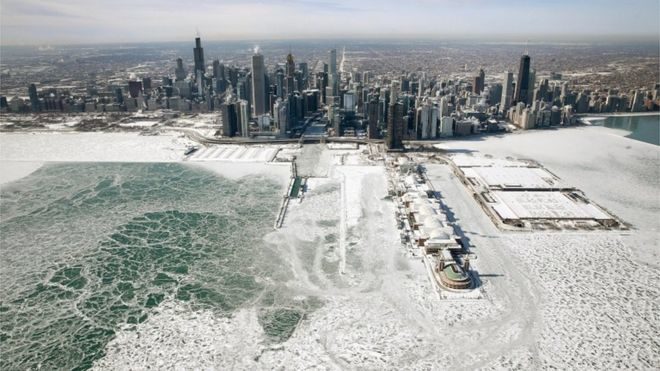Chicago's frozen shoreline