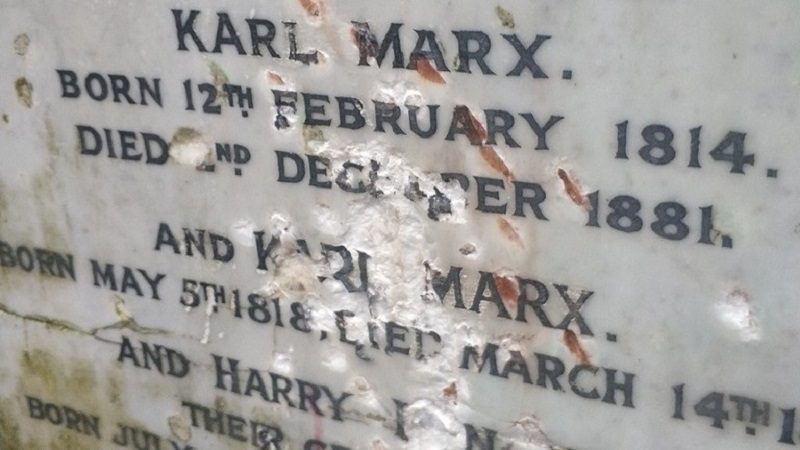 Vandalized plaque of Karl Marx