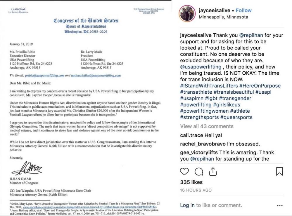 Click to enlarge Ilhan Omar letter power lifter suit