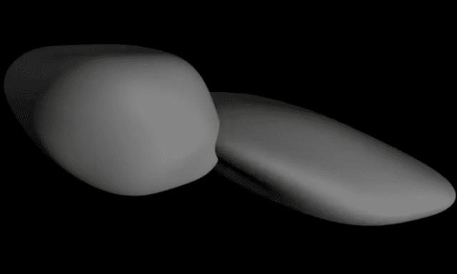 A still from a Nasa animation that depicts a shape model of Ultima Thule