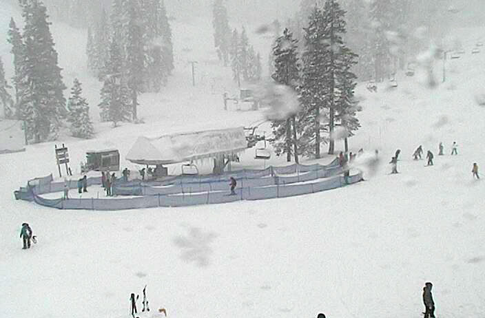 Skiers enjoy the fresh powder Saturday at Sierra-at-Tahoe