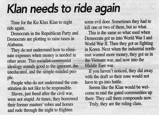 Click to enlarge Alabama newspaper KKK