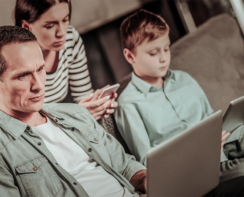 family on cellphones