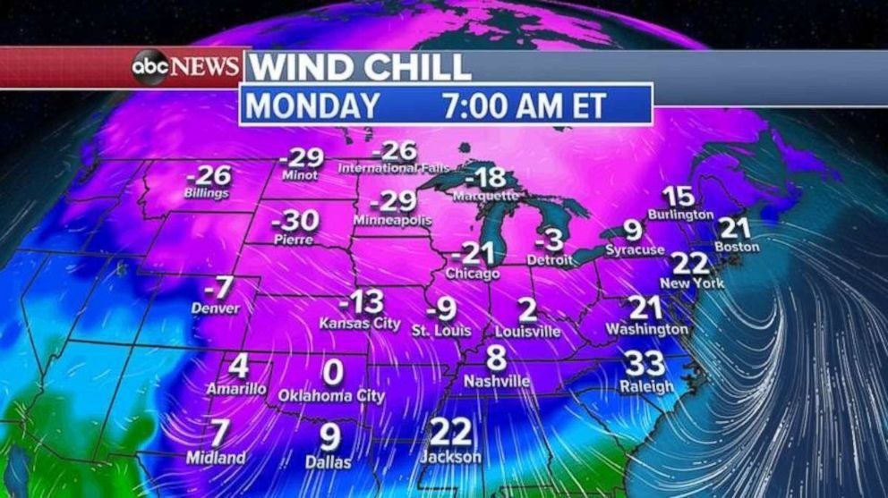 Click to enlarge Wind chills this morning will be brutally cold in the upper Midwest.