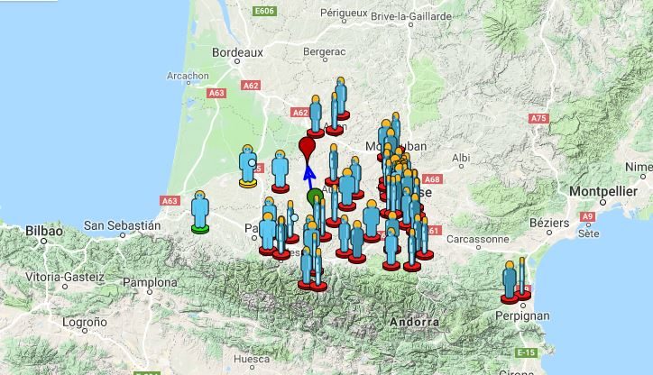 SW France meteor AMS observers map