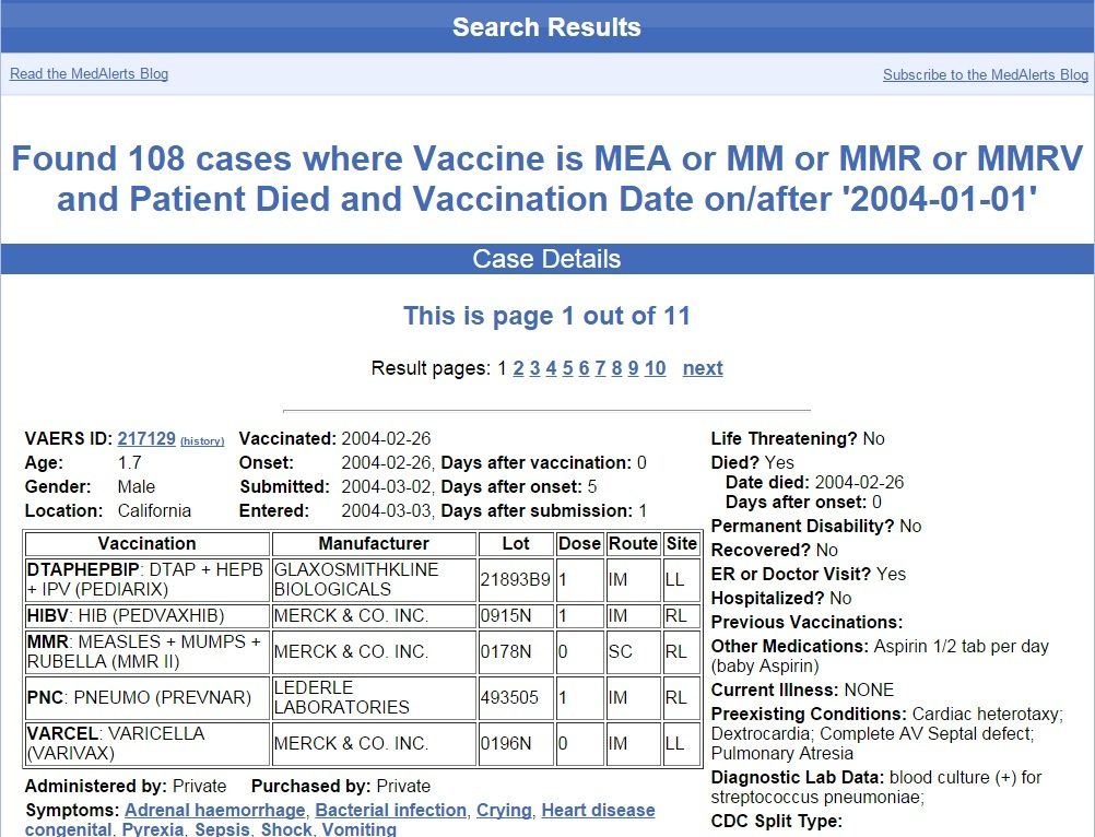 measles vaccine deaths