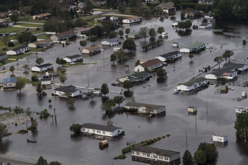 Flooding from Hurricane Florence is seen in Lumberton, North Carolina in September 2018.