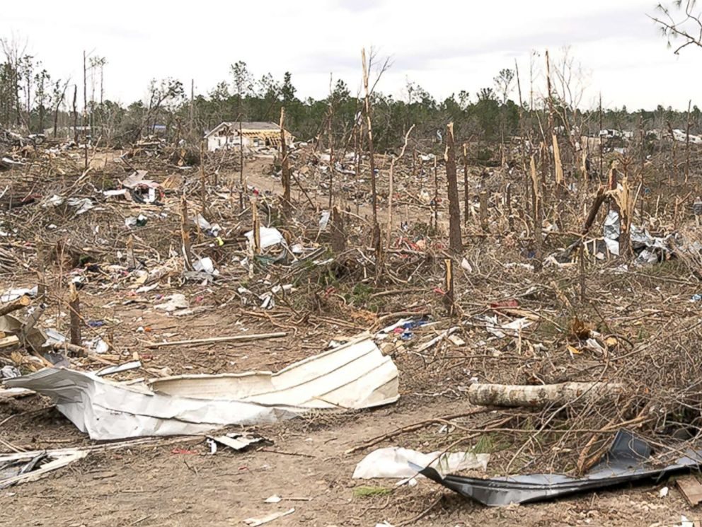 The view of the destruction caused by a massive tornado in Beauregard, Ala., March. 08, 2019.
