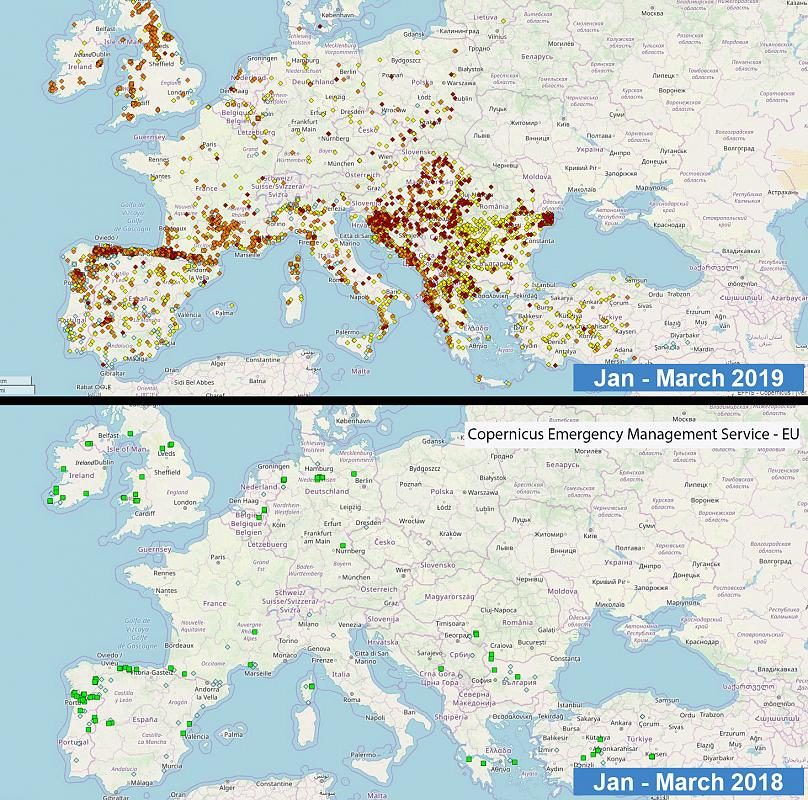 Europe wildfires map 2018 2019