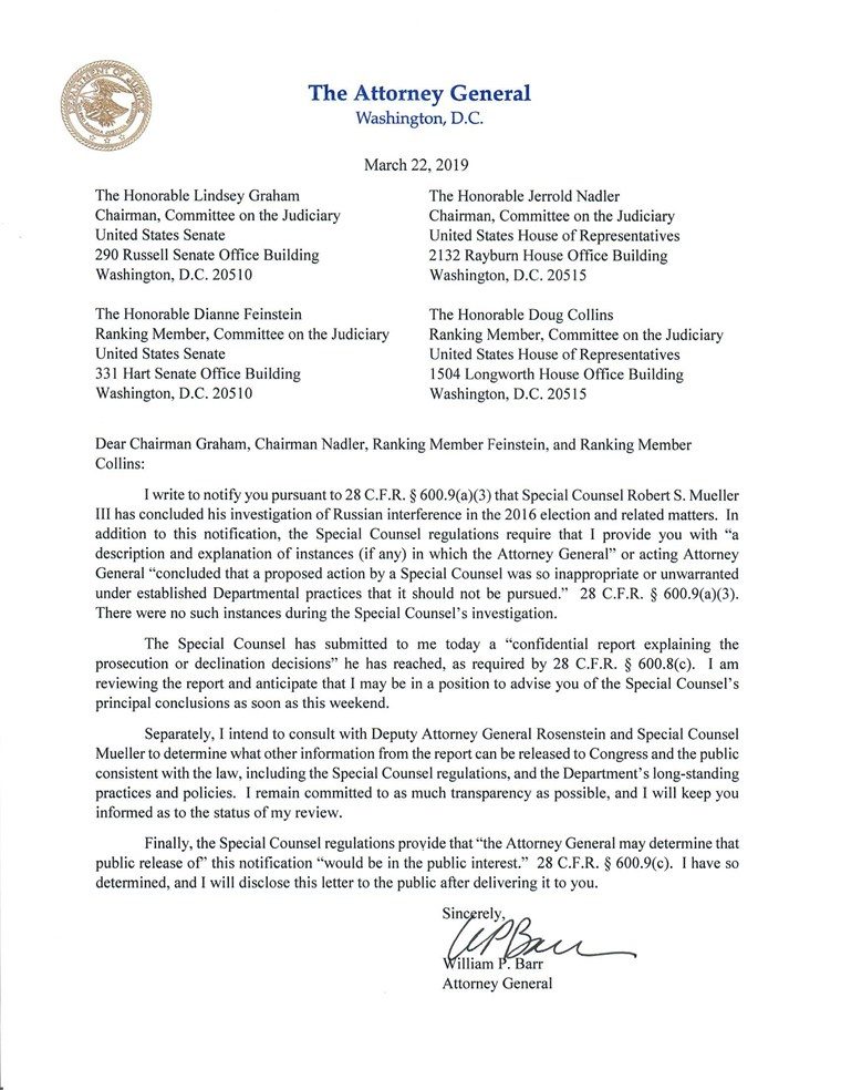 Click to enlarge Mueller investigation letter