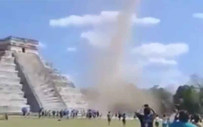 A dust devil hits Chichen Itza