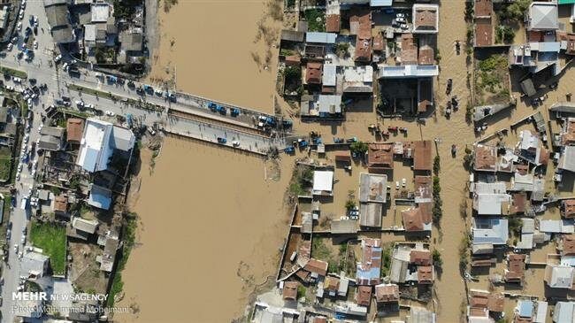 An aerial view of the flood-hit city of Aq-Qala in Golestan Province