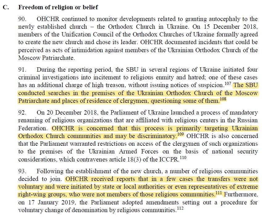 Click to enlarge OHCHR report UN Ukraine orthodox church
