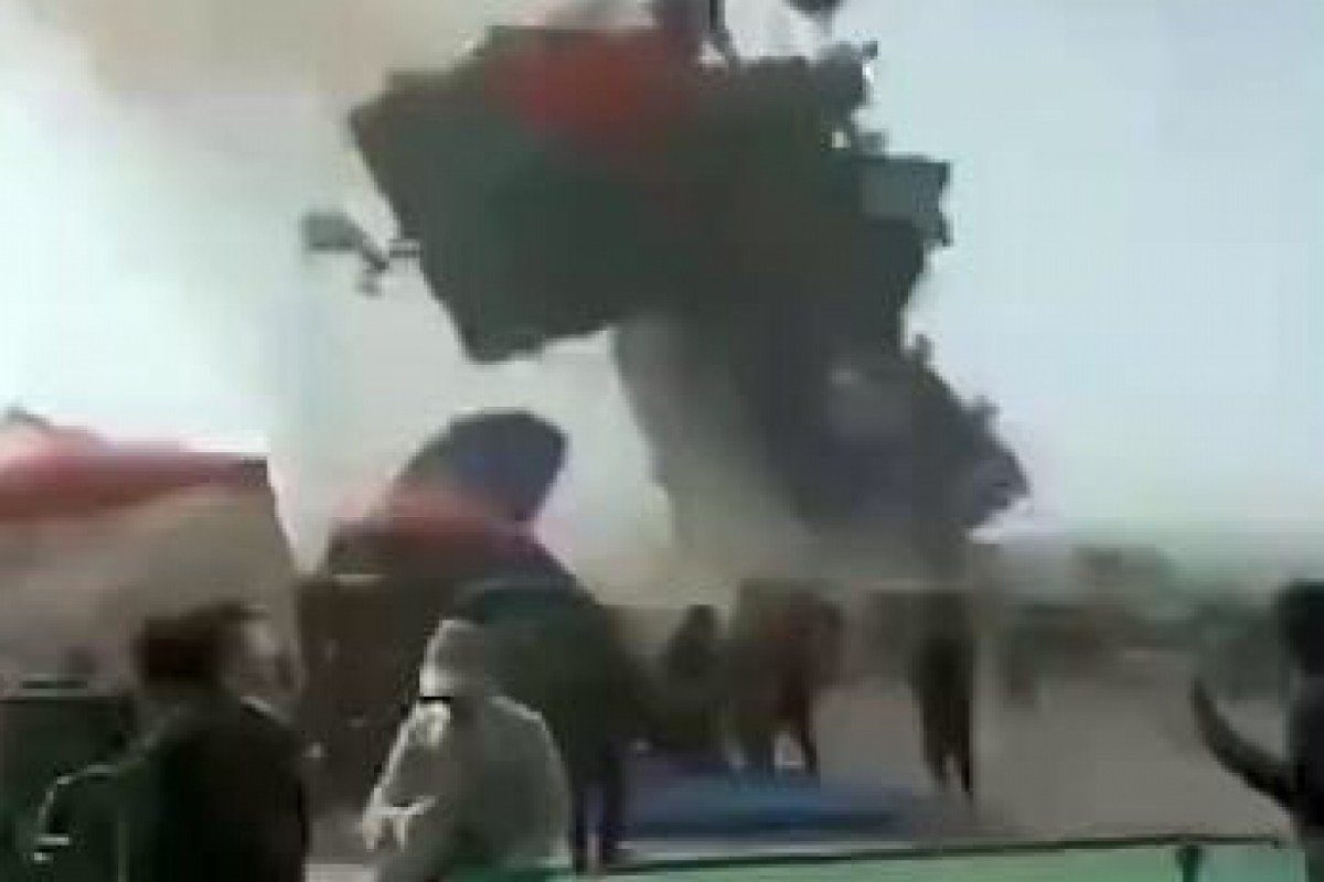 A powerful dust devil blew away an inflatable bouncy in central China’s Shangqiu City, killing at least two children
