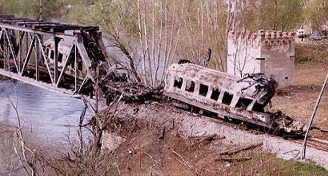 Serbian civil train, bombarded by NATO