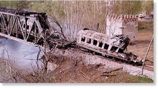 Serbian civil train, bombarded by NATO
