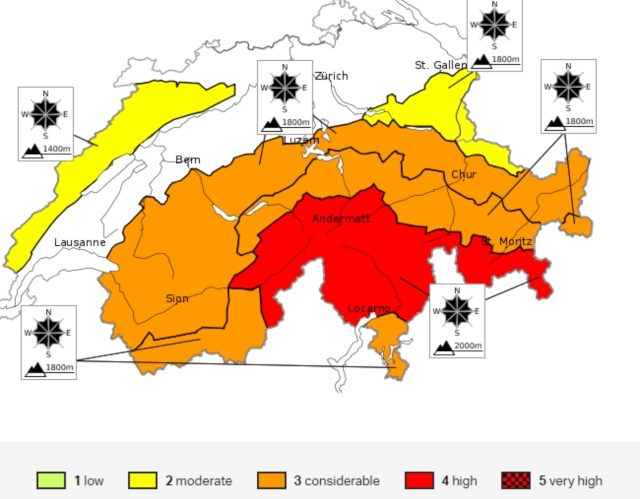 The avalanche risk in Switzerland for Friday April 5th.