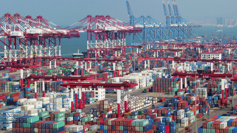 Qingdao port in Shandong province, China