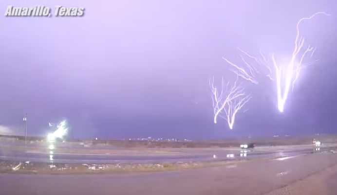 Upward lightning over Amarillo, Texas