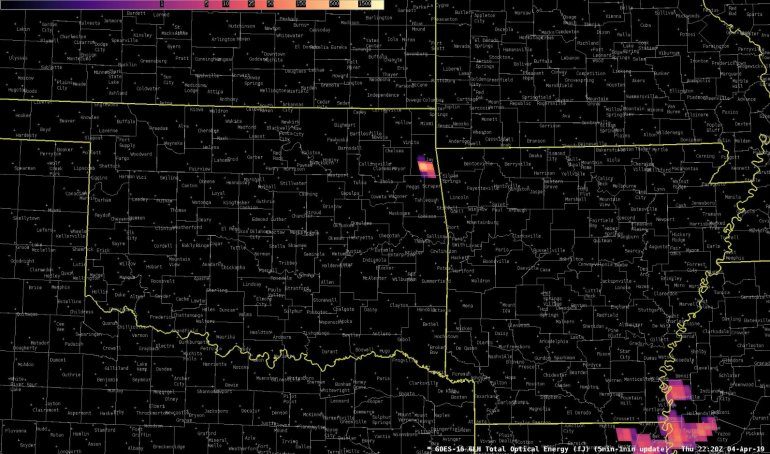 Click to enlarge GLM map of meteor exploding over NE OK