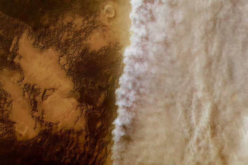 Click to enlarge A dust storm on Mars
