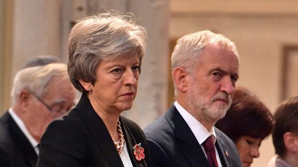 Britain's Prime Minister Theresa May, and the leader of opposition Labour Party, Jeremy Corbyn