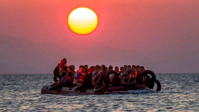 Migrants on a dinghy