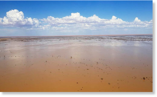 Flood waters flowing towards Lake Eyre in March 2019.