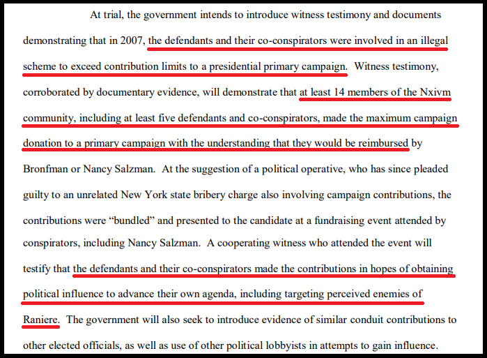 Click to enlarge NXIVM sex cult contributions clinton