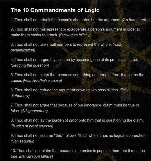 logical fallacies, commandments of logic