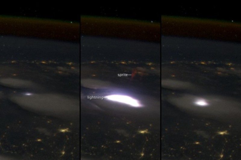 A red sprite captured over Malaysia on April 30, 2012, by astronauts on the International Space Station