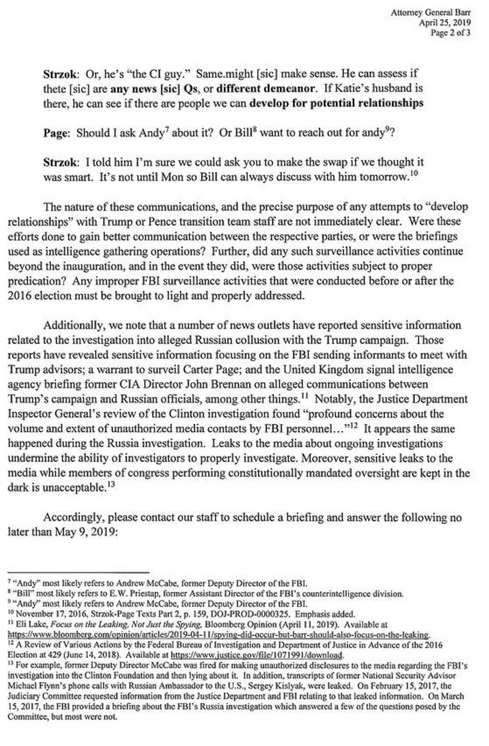Click to enlarge letter to barr strzok page texts