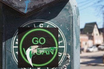 go vegan sticker vandalised