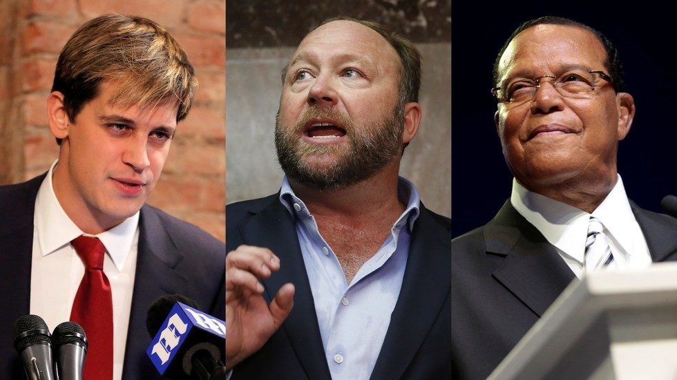 Click to enlarge Alex Jones, Milo Yiannopoulos, and Louis Farrakhan