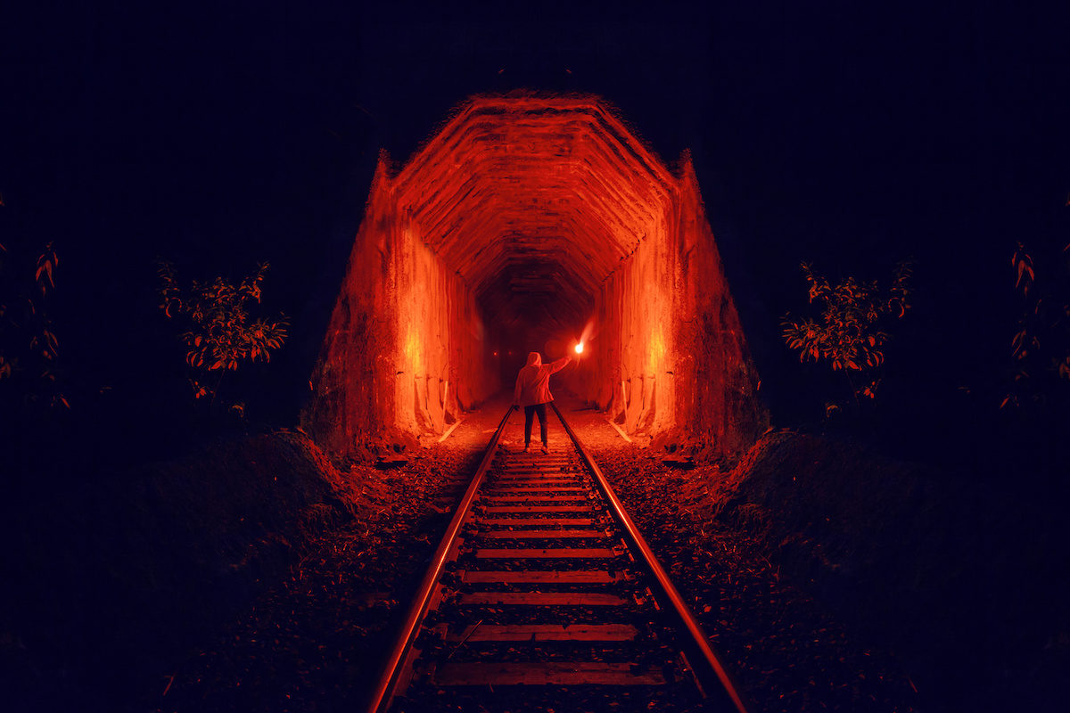 flare lights up tunnel