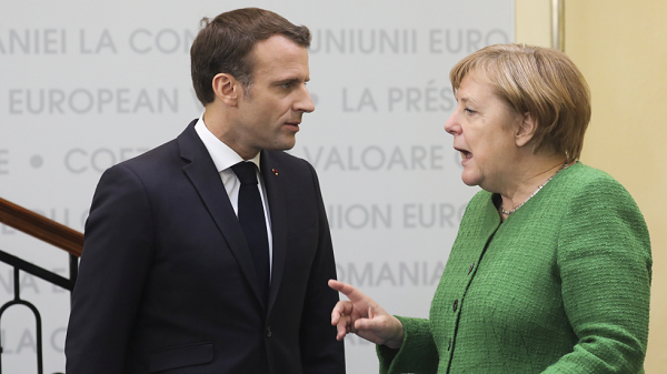 Emmanuel Macron and German Chancellor Angela Merkel