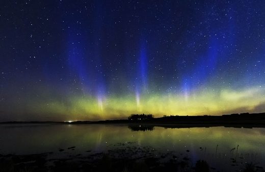 Rare blue auroras over Calgary, AB
