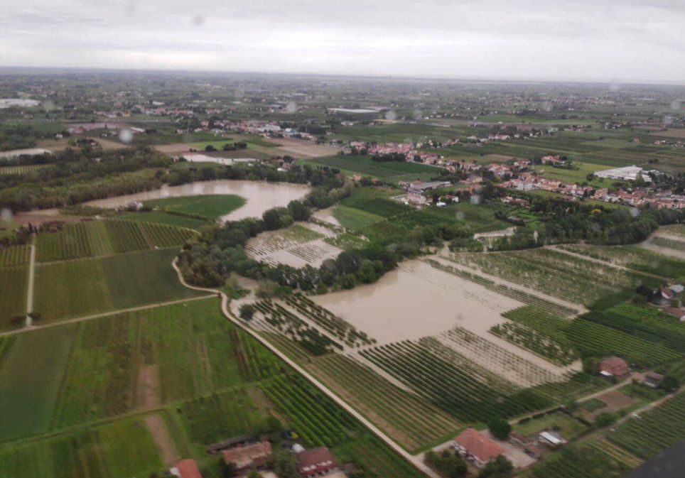 The view from a helicopter over Italy's flooded River Savio.