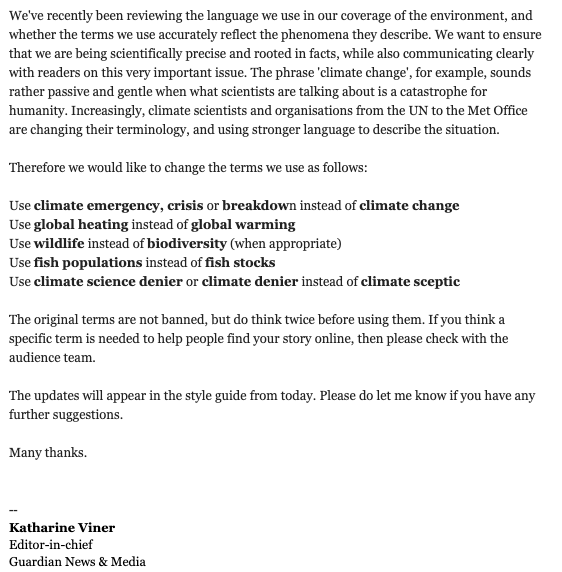Guardian new language on climate change