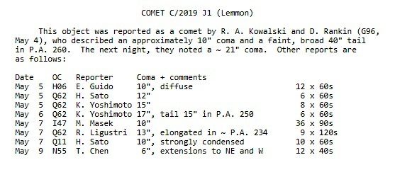 Click to enlarge Comet C/2019 J1