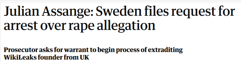 Click to enlarge Guardian headline assange charges rape
