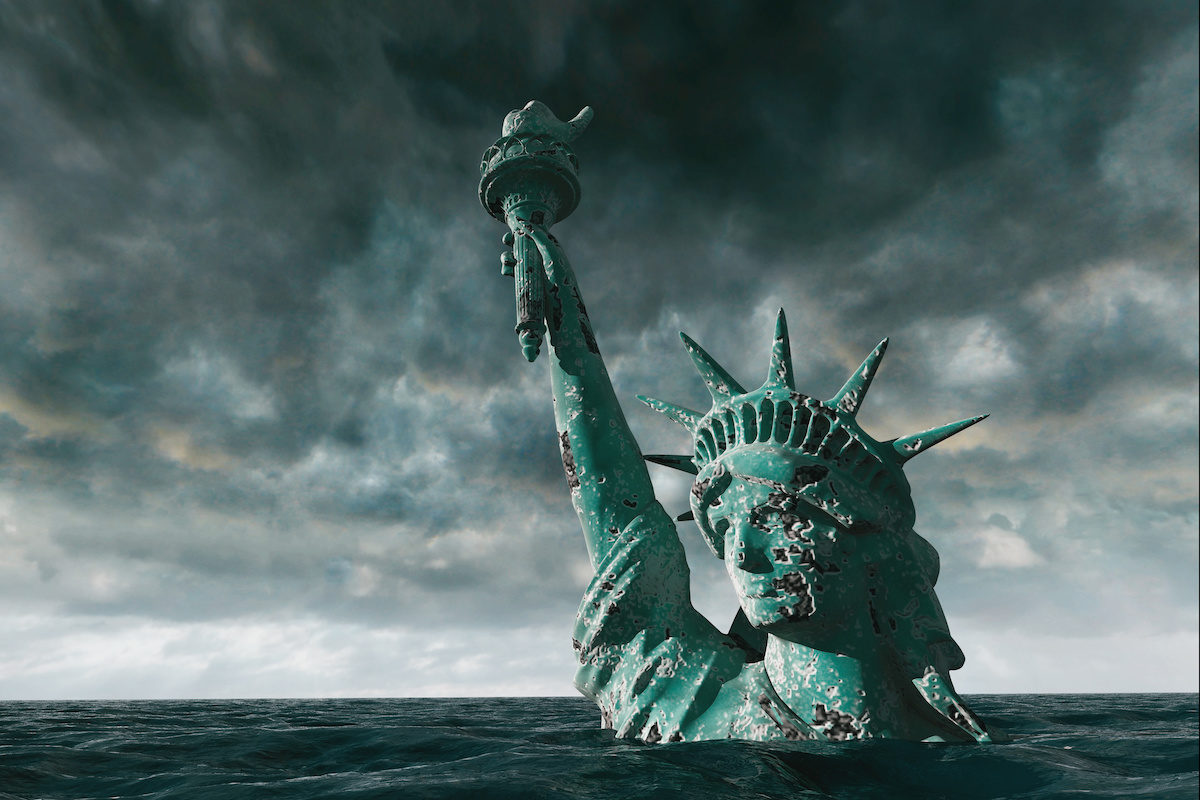 Click to enlarge Sinking green statue of liberty