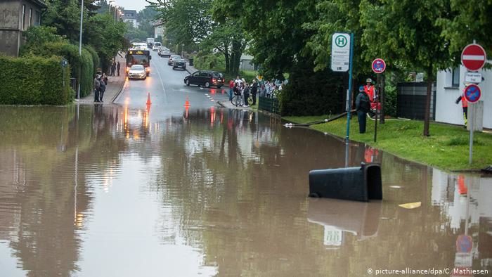 A flooded road in Bielefeld, northeast of Dortmund