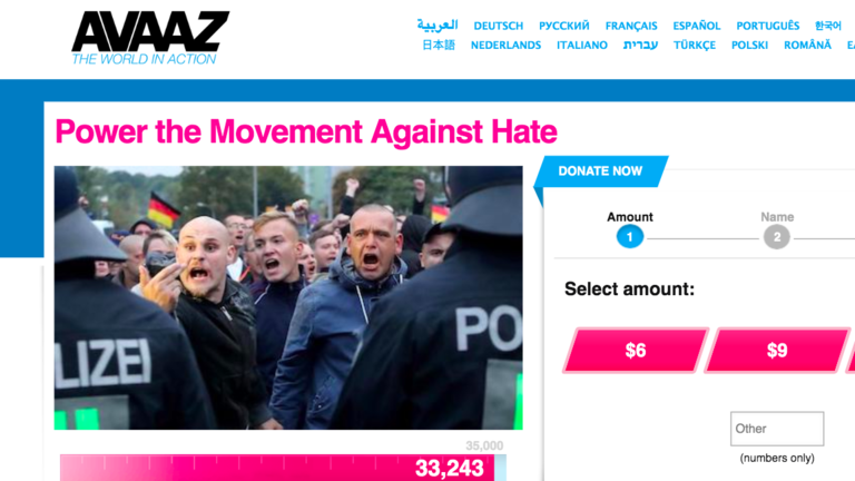 Click to enlarge Avaaz headline