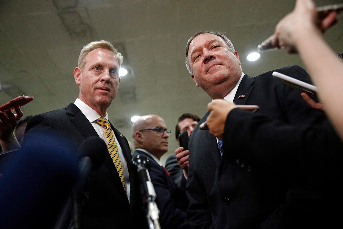 Click to enlarge Acting Defense Secretary Patrick Shanahan, left, and Secretary of State Mike Pompeo